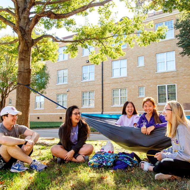 Students hanging out on campus